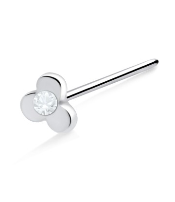 Flower With Stone Silver Straight Nose Stud NSKA-201